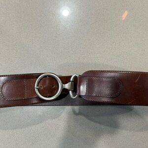 Max Mara Wide (2 inch) Brown Leather Belt with Silver Buckle